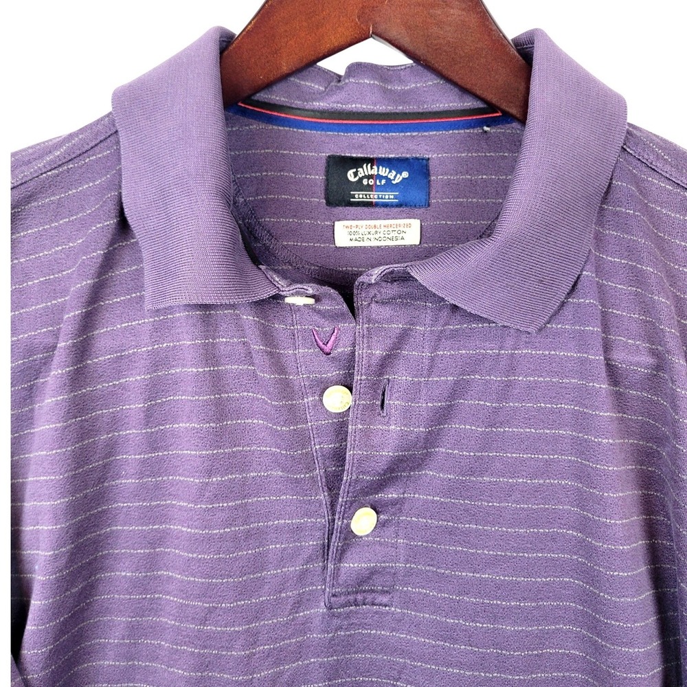 Callaway‎ Golf Collection Purple Striped Polo Shirt Mens Size L Short Sleeve